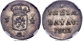 Dutch Colony. Batavian Republic silver Duit 1802 MS63 NGC, Enkuizen mint, KM76b. Holland issue. A considerable one-year rarity of the Dutch East Indie...