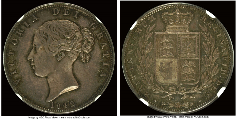 Victoria 1/2 Crown 1842 MS63 NGC, KM740, S-3888. An exquisite choice example fea...