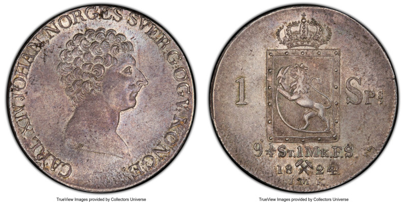Carl XIV Johan Speciedaler 1824-JMK MS63 PCGS, Kongsberg mint, KM290, Dav-240, A...