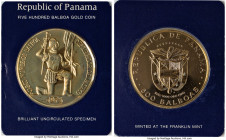 Republic gold Proof "Vasco Nunez de Balboa - 500th Anniversary" 500 Balboas 1975-FM UNC, Franklin mint, KM42. 45mm. An engaging example of this popula...
