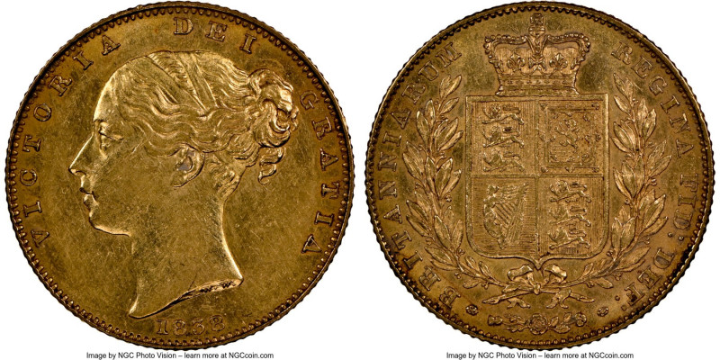 Victoria gold Sovereign 1838 AU58 NGC, KM736.1, S-3852. A more popular first-yea...