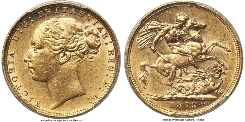 Victoria gold Sovereign 1879 AU55 PCGS, KM752, Fr-388a, S-3856A. A commendable r...