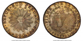 South Peru. Republic 4 Reales 1838 AREQ-MV MS64+ PCGS, Arequipa mint, KM172. One-year type. The sole finest recorded by either NGC or PCGS, this near-...