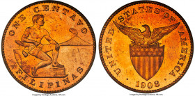 USA Administration Proof Centavo 1908 PR65 Red PCGS, KM163. An appealing specimen with silky, amber and persimmon toned surfaces that host an exacting...