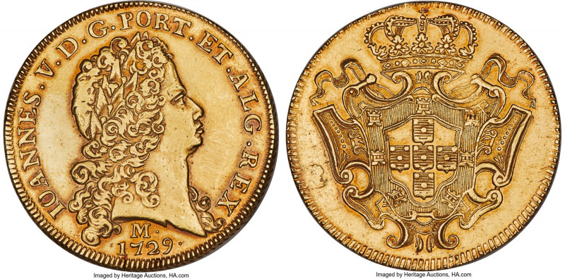 João V gold 12800 Reis (Dobra) 1729-M AU (Altered Surface), Minas Gerais mint, K...