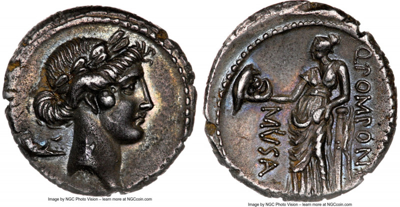 Q. Pomponius Musa (ca. 66 or 56 BC). AR denarius (17mm, 3.80 gm, 2h). NGC AU 5/5...