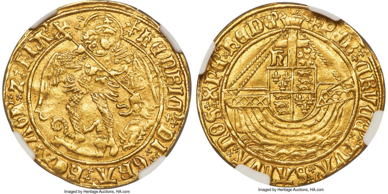 Henry VII (1485-1509) gold Angel ND (1504-1505) AU58 NGC, Tower mint, Cross-Cros...