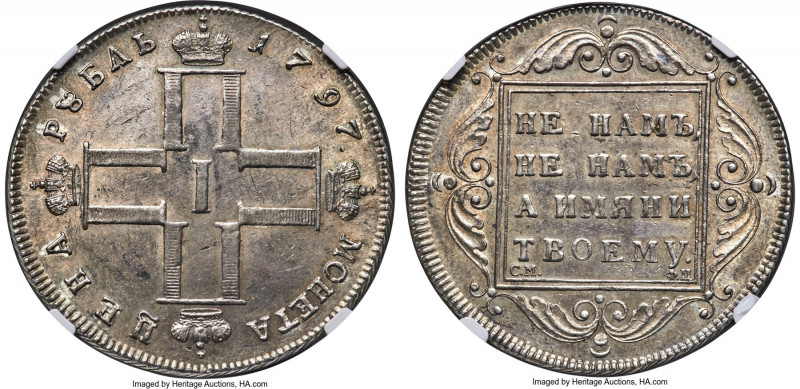 Paul I "Heavy" Rouble 1797 CM-ΦЦ AU58 NGC, St. Petersburg mint, KM-C101, Bit-18 ...