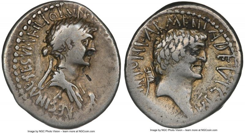 Cleopatra VII of Egypt and Marc Antony, as Rulers of the East (37-30 BC). AR den...