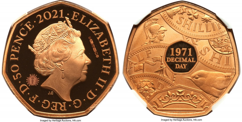 Elizabeth II gold Proof Piefort Trial "Decimal Day 50th Anniversary" 50 Pence 20...