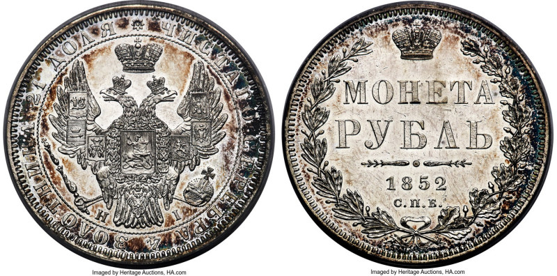 Nicholas I Rouble 1852 CПБ-HI MS63 PCGS, St. Petersburg mint, KM-C168.1, Bit-230...