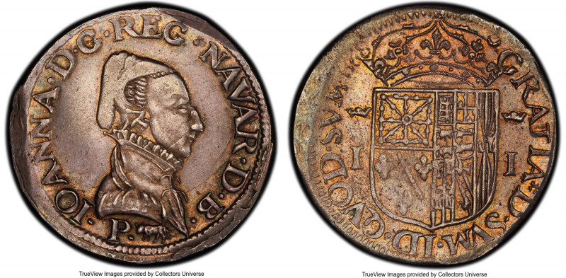 Navarre. Jeanne d'Albert Teston 1568-(p) AU55 PCGS, Pau mint, Dup-1305 var. A se...