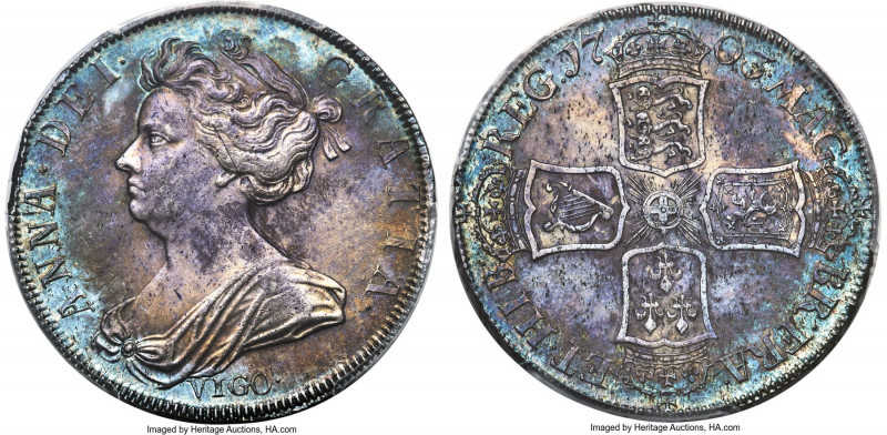 Anne "Vigo" 1/2 Crown 1703 MS64 PCGS, KM518.2, S-3580, ESC-1358. A most wondrous...