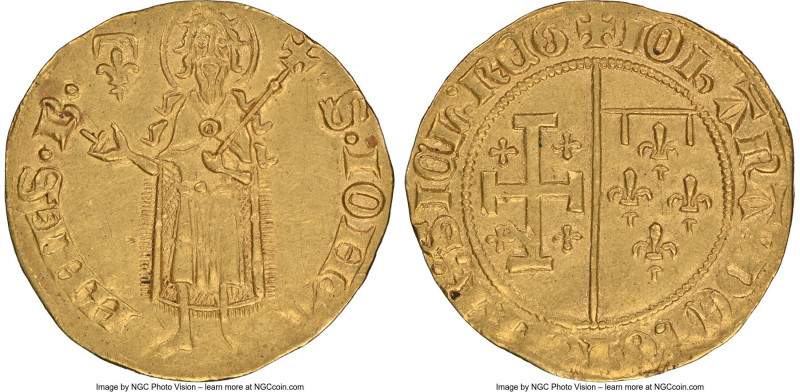 Provence. Joanna I of Naples gold Florin d'Or ND (1372) AU55 NGC, Dup-1673. 3.00...