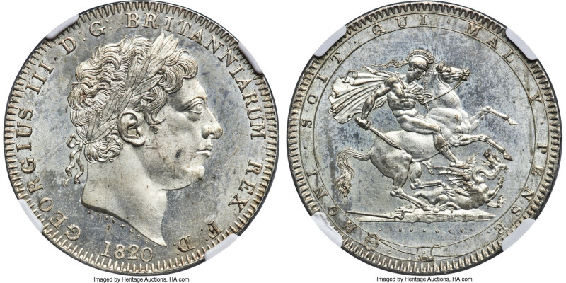 George III Crown 1820/19 MS66 NGC, KM675, S-3787, ESC-2018 (R3; prev. ESC-220A)....