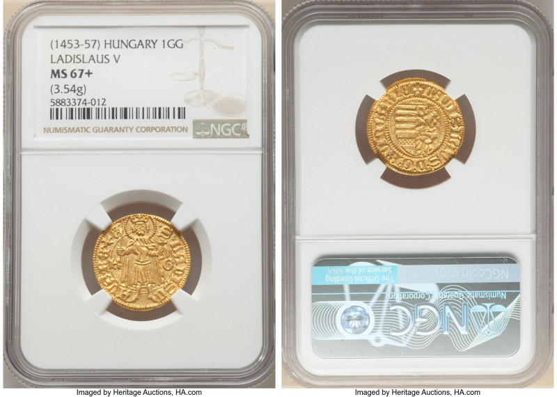 Ladislaus V gold Ducat (Goldgulden) ND (1453-1457) MS67+ NGC, Kremnitz mint,3.54...