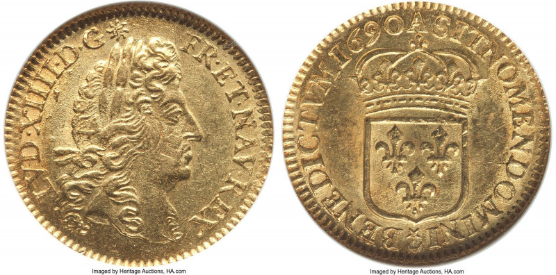 Louis XIV gold Louis d'Or 1690-A MS62 NGC, Paris mint, KM278.1. A vibrant select...