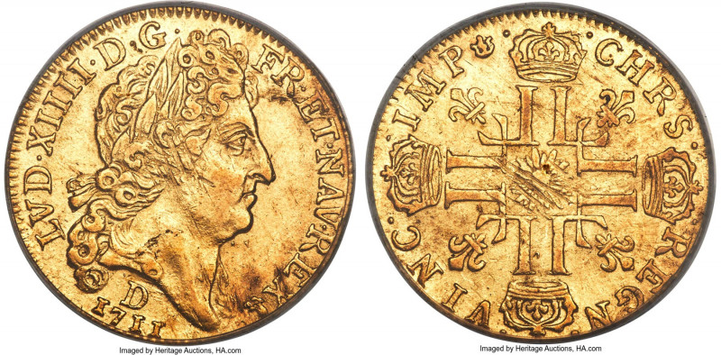 Louis XIV gold Louis d'Or 1711-D AU55 PCGS, Lyon mint, KM390.4, Fr-444. Currentl...