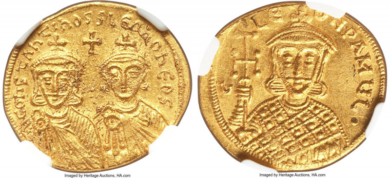 Constantine V Copronymus (AD 741-775), with Leo IV the Khazar. AV solidus (20mm,...