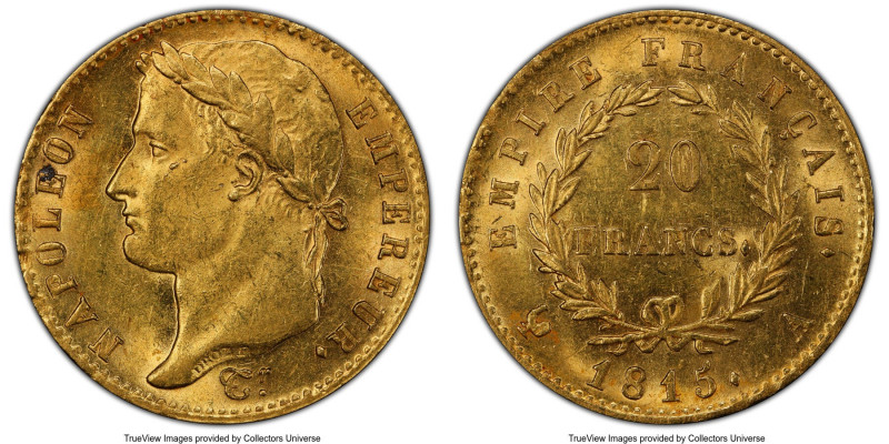 Napoleon gold "Hundred Days" 20 Francs 1815-A MS63 PCGS, Paris mint, KM705.1, Ga...