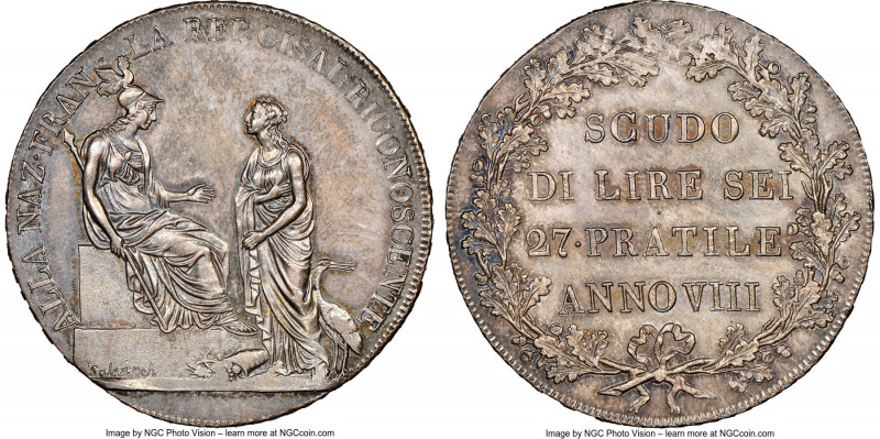 Cisalpine Republic Scudo of 6 Lire Anno VIII (1800) MS64 NGC, Milan mint, KM-C2,...