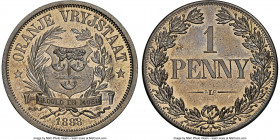 Orange Free State. Republic copper-nickel Proof Penny 1888 PR64 Cameo NGC, Berlin mint, KM-XPn6a, Hern-O17. Elegant shield variety. By L.C. Lauer. Fro...