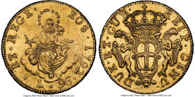 Genoa. Republic gold 96 Lire 1792 AU55 NGC, KM-A251. An already elusive type rarely encountered with such quality. The piece at hand exhibits radiant ...