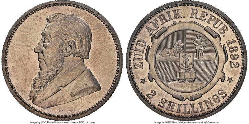 Republic Proof 2 Shillings 1892 PR64 NGC, Pretoria mint, KM6 (50-60 pieces), Her...