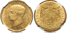 Kingdom of Napoleon. Napoleon I gold 40 Lire 1811/09-M AU55 NGC, Milan mint, KM12, Fr-5. A scarcely encountered overdate variety at any grade, much le...