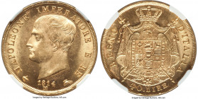 Kingdom of Napoleon. Napoleon I gold 40 Lire 1814-M MS64 NGC, Milan mint, KM12. A fresh butter-yellow example with exquisitely flashy surfaces that br...