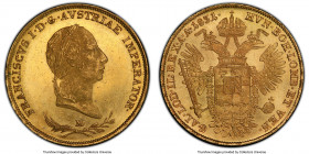 Lombardy-Venetia. Franz I gold Sovrano 1831/21-M MS65 PCGS, Milan mint, KM-C11.1, Fr-741c. Desirable and scarce overdate, fully struck and exhibiting ...