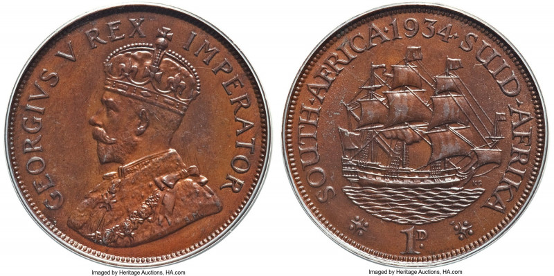 George V Proof Penny 1934 PR65 Brown PCGS, Pretoria mint, KM14.3. Mintage: 24. G...