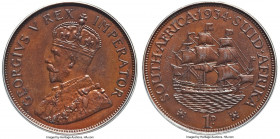 George V Proof Penny 1934 PR65 Brown PCGS, Pretoria mint, KM14.3. Mintage: 24. Glossy mahogany and chestnut brown colored surfaces free of imperfectio...