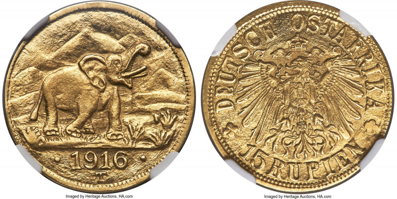 German Colony. Wilhelm II gold 15 Rupien 1916-T MS62 NGC, Tabora mint, KM16.2, J...