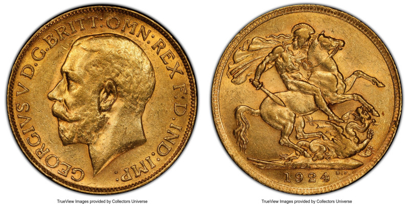 George V gold Sovereign 1924-SA MS61 PCGS, Pretoria mint, KM21, S-4004, Hern-S33...