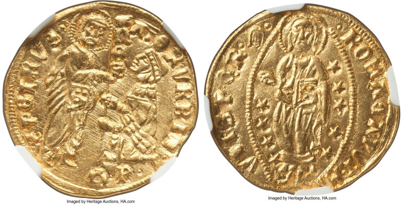 Papal States. Roman Senate gold Ducat ND (1350-1439) MS65 NGC, Fr-2, CNI-XVa 628...