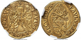 Papal States. Paul II gold Ducat ND (1464-1471) MS63 NGC, Rome mint, Fr-19. 3.48gm. • PAVLVS • PP * | * SECVNDVS •, papal arms in quadrilobe / • S • |...