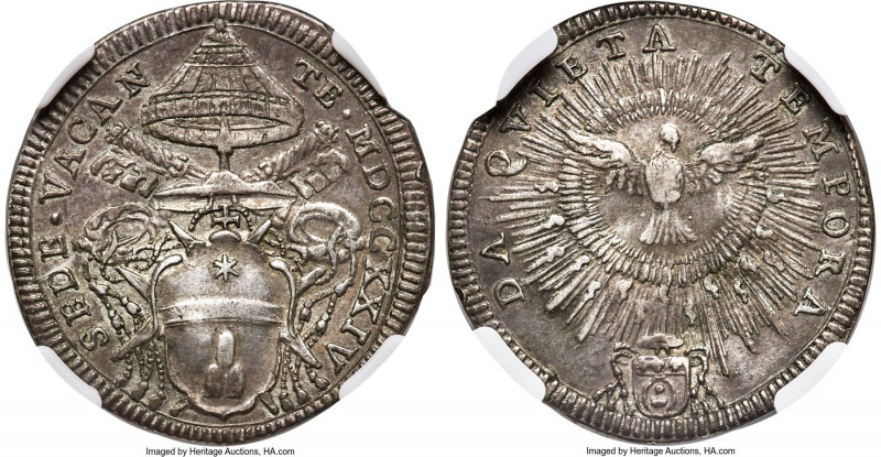 Papal States. Sede Vacante Giulio 1724 AU50 NGC, Rome mint, KM796. The only repr...