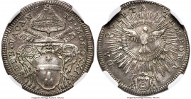 Papal States. Sede Vacante Giulio 1724 AU50 NGC, Rome mint, KM796. The only representative of this very scarce type graded by NGC, boasting fully defi...