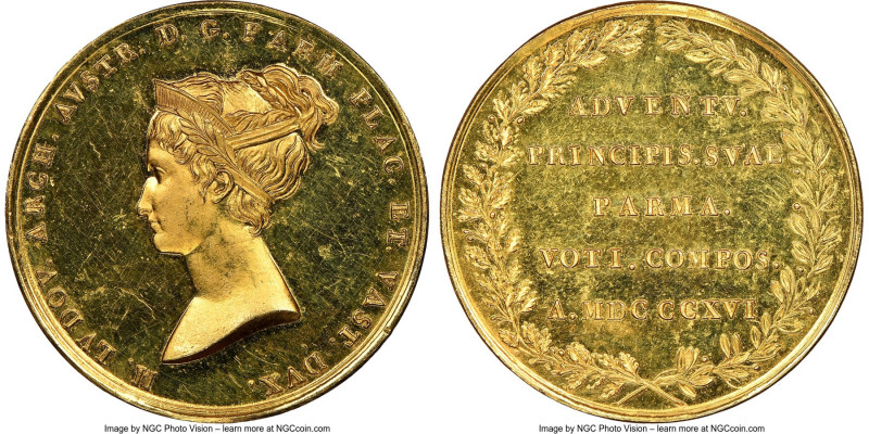 Parma. Maria Luigia gold Restrike Medal 1816-Dated MS64 Prooflike NGC, Bram-1779...