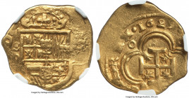 Philip IV gold Cob 2 Escudos 1629 S-R AU53 NGC, Seville mint, Fr-206, Cal-1829. 6.74gm. A fine and early gold Cob issue of Seville, seen here with eac...