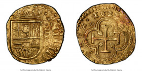 Philip IV gold Cob 4 Escudos 1629/8 MD-V AU53 PCGS, Madrid mint, Cal-1839, Oro Macuquino-32 (this coin). 13.36gm. An elusive issue, showing a good str...