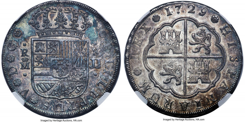 Philip V 8 Reales 1729 M-JJ MS62 NGC, Madrid mint, KM336.2, Cal-1350 (prev. 694)...