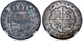 Philip V 8 Reales 1729 M-JJ MS62 NGC, Madrid mint, KM336.2, Cal-1350 (prev. 694). Curved 9 variety. A near-choice specimen glistening with original lu...