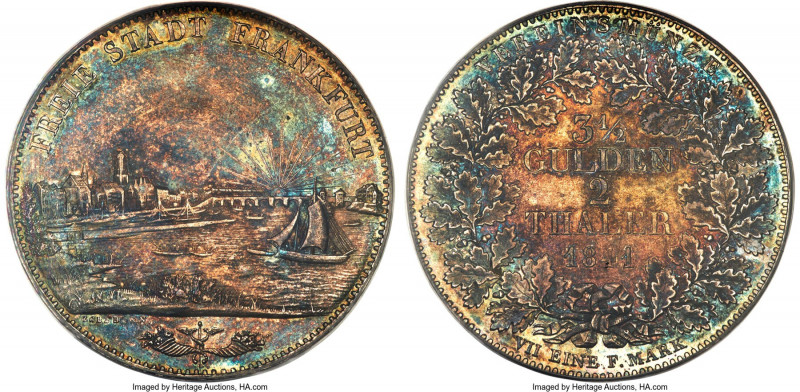 Frankfurt. Free City 2 Taler 1841 MS62 PCGS, KM326, Dav-640. Lowest mintage of t...