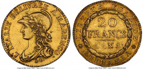 Piedmont. Subalpine Republic gold 20 Francs L'An 9 (1800/1801) AU58 NGC, Turin mint, KM-C5. Mintage: 2,820. A desirable issue of the newly-formed and ...