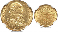 Charles III gold Escudo 1779 M-PJ MS63+ NGC, Madrid mint, KM416.1. A glowing gem revealing a consistent strike from a well executed die. Highest certi...