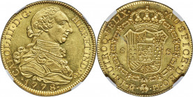 Charles III gold 8 Escudos 1778 M-PJ MS61 NGC, Madrid mint, KM409.1, Cal-1965. A conditionally challenging date/mint combination typically witnessed j...