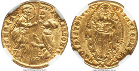 Venice. Pietro Gradenigo gold Ducat ND (1289-1311) MS62 NGC, Fr-1216, Paolucci-1. 3.55gm. • PЄ • GRADЄNIGO DVX | • S • M • VЄNЄTI, St. Mark standing r...