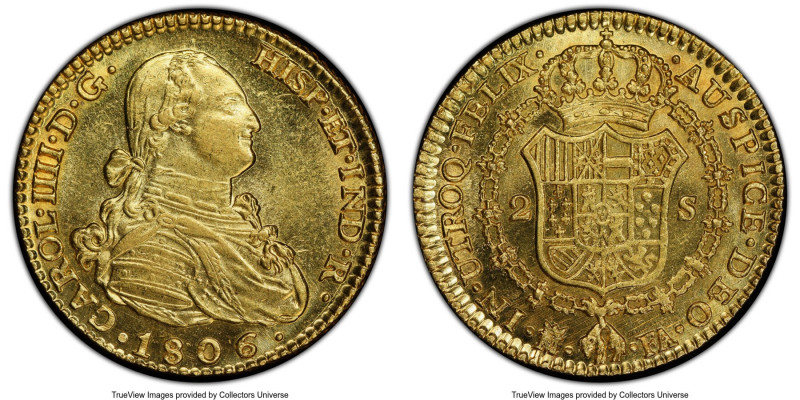 Charles IV gold 2 Escudos 1806 M-FA MS63 PCGS, Madrid mint, KM435.1, Cal-1314. T...